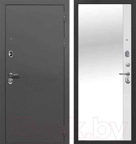 Изображение товара Входная дверь Гарда 9 серебро/эмалит белый зеркало (96x205, правая)