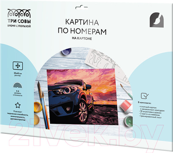 Изображение товара Картина по номерам Три совы Дрифт на закате / КК_44055