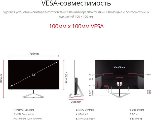 Изображение товара Монитор View VX3276-2K-MHD-2 (черный)