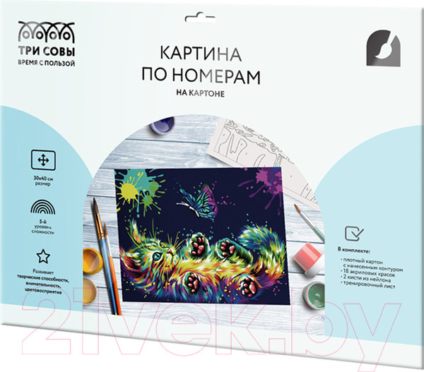 Изображение товара Картина по номерам Три совы Игра в неоне / КК_44029