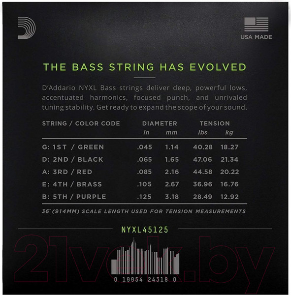 Изображение товара Струны для бас-гитары D'Addario NYXL45125