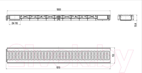 Изображение товара Лоток водоотводный Ecoteck Lite 100 h56 / ДИ 14705000 (с решеткой)