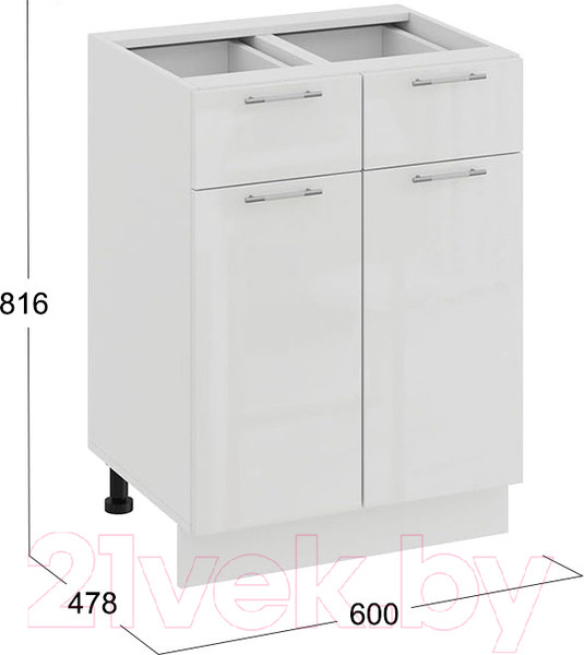 Изображение товара Шкаф-стол кухонный ТриЯ Весна 1Н6Я1 (белый/белый глянец)