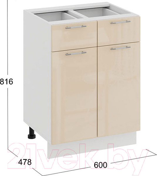 Изображение товара Шкаф-стол кухонный ТриЯ Весна 1Н6Я1 (белый/ваниль глянец)