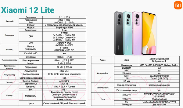 Изображение товара Смартфон Xiaomi 12 Lite 6GB/128GB (светло-зеленый)