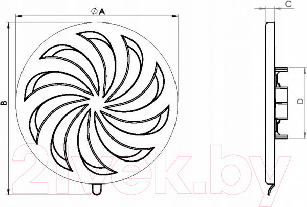 Изображение товара Решетка вентиляционная AirRoxy С регулировкой разхода воздуха 02-325