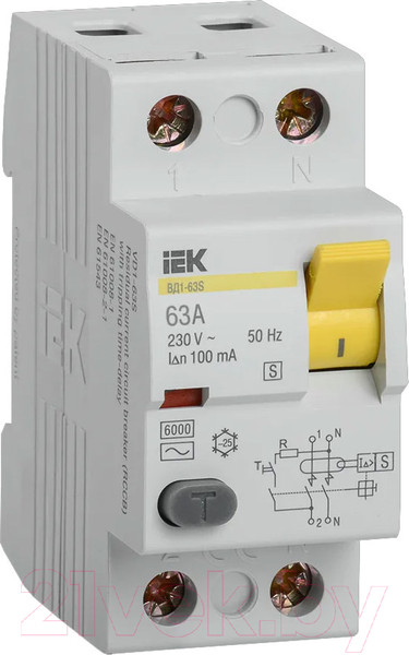 Изображение товара Дифференциальный автомат IEK ВД1-63 63А 100мА тип ACS 2п / MDV12-2-063-100
