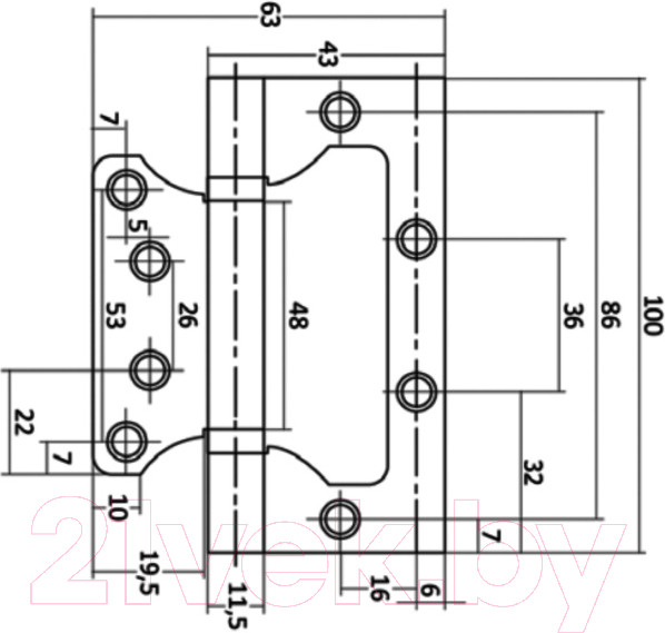 Изображение товара Петля дверная Vettore Flush 2x63x100 SN (cатин)