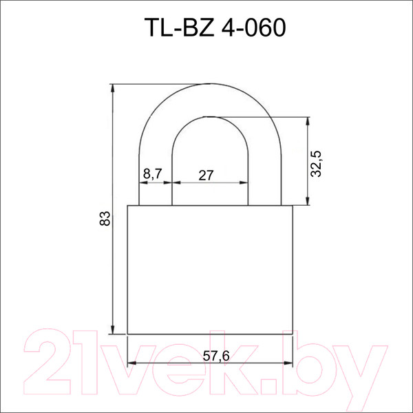Изображение товара Замок навесной Vettore TL-BZ 4-060 (сталь, закругленной формы)
