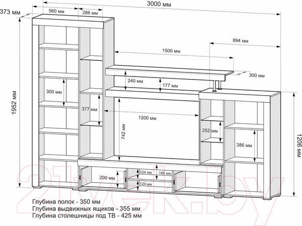Изображение товара Стенка Mebel-Ars Мартин (венге цаво/белый)