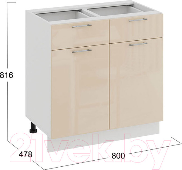 Изображение товара Шкаф-стол кухонный ТриЯ Весна 1Н8Я1 (белый/ваниль глянец)