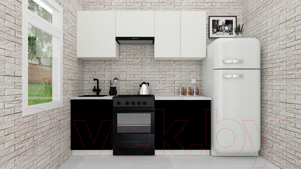 Изображение товара Кухонный гарнитур ВерсоМебель Эко-2 2.0 (белый фасадный/черный/ст. мрамор итальянский)