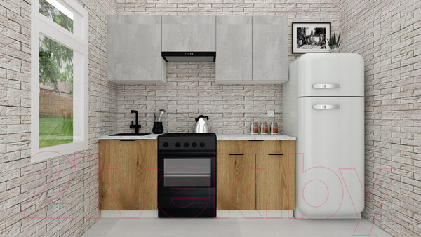 Изображение товара Кухонный гарнитур ВерсоМебель Эко-2 2.0 (бетонный камень/дуб эвок прибрежный/ст. мрамор итальянский)