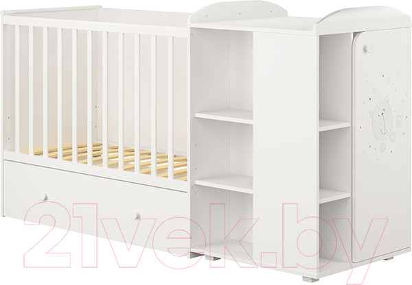 Изображение товара Детская кроватка Polini Kids French 900 Teddy с комодом / 0001526.9 (белый)
