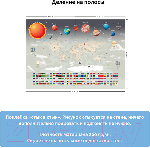 Изображение товара Фотообои листовые Citydecor Карта мира флаги и планеты (200x140)