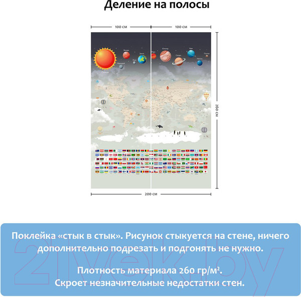Изображение товара Фотообои листовые Citydecor Карта мира флаги и планеты (200x260)