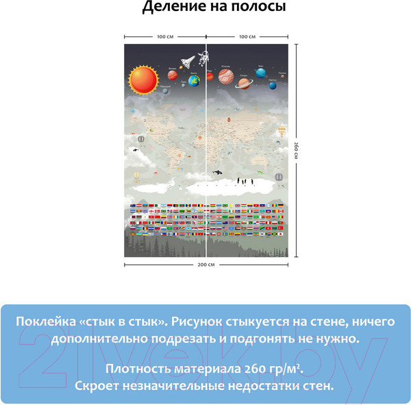 Изображение товара Фотообои листовые Citydecor Карта мира флаги и планеты 2 (200x260)