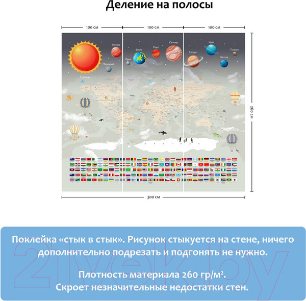 Изображение товара Фотообои листовые Citydecor Карта мира флаги и планеты (300x260)