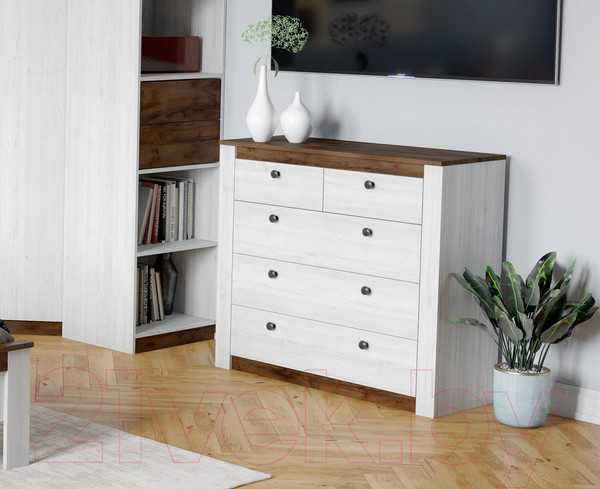 Изображение товара Комод Мебельград Даллас 5ящ (дуб винтерберг/таксония)