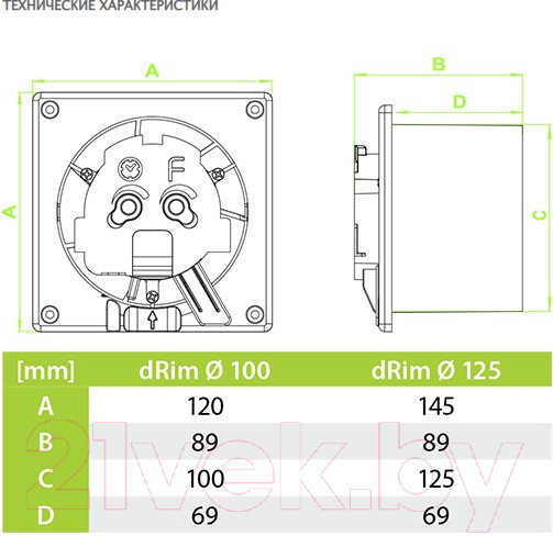 Изображение товара Вентилятор накладной AirRoxy dRim 01-065