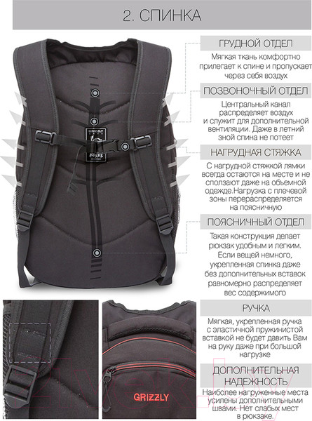 Изображение товара Рюкзак Grizzly RQ-003-31 (черный/красный)