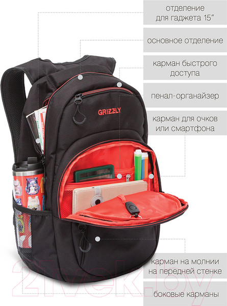 Изображение товара Рюкзак Grizzly RQ-003-31 (черный/красный)