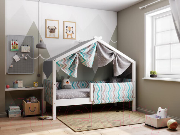 Изображение товара Бортик в кроватку Мебельград Ассоль с надстройкой Зигзаг (небесный)