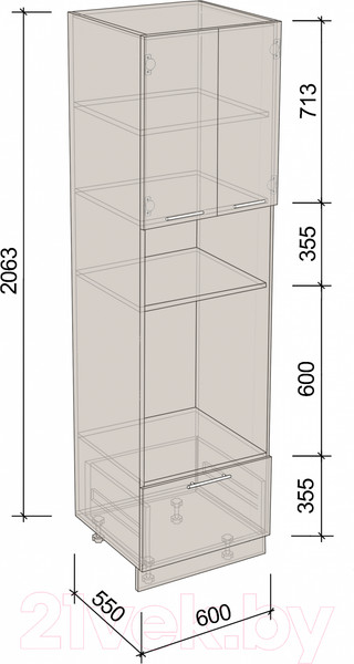 Изображение товара Шкаф-пенал кухонный Артём-Мебель 600мм СН-114.147 (ДСП бетон спаркс лайт/бетон спаркс)