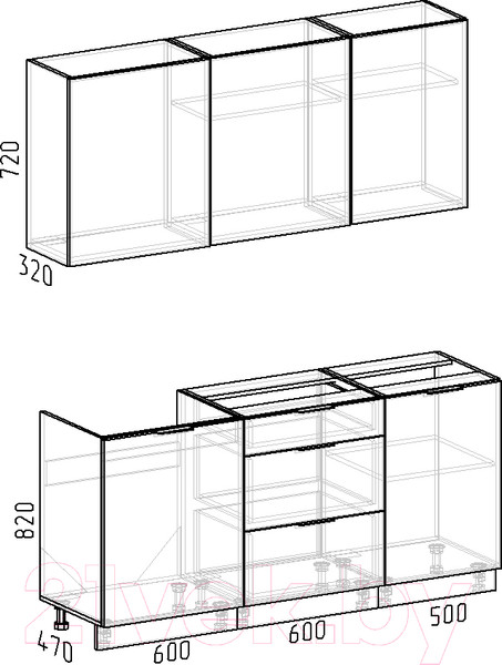 Изображение товара Кухонный гарнитур Интермебель Микс Топ-3 1.7м без столешницы (графит серый)