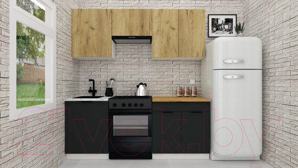 Изображение товара Кухонный гарнитур ВерсоМебель Эко-2 2.0 (дуб крафт золотой/антрацит/ст.золотистый дуб)