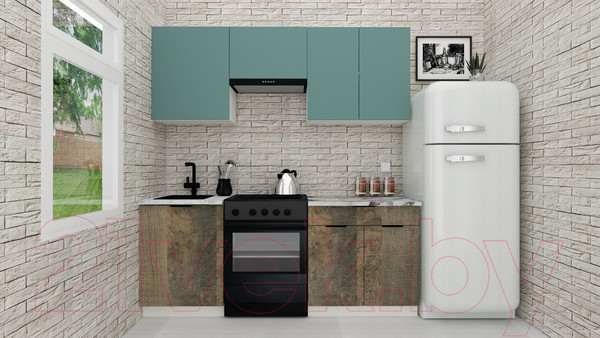 Изображение товара Кухонный гарнитур ВерсоМебель Эко-2 2.0 (сумеречный голубой/дуб гранж песочный/ст.альберика)