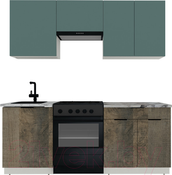 Изображение товара Кухонный гарнитур ВерсоМебель Эко-2 2.0 (сумеречный голубой/дуб гранж песочный/ст.альберика)