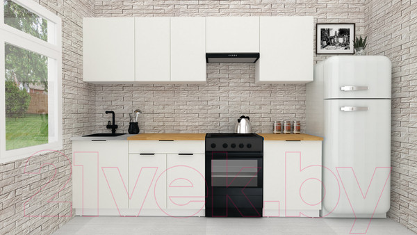 Изображение товара Кухонный гарнитур ВерсоМебель Эко-2 2.6 (белый фасадный/ст.золотистый дуб)