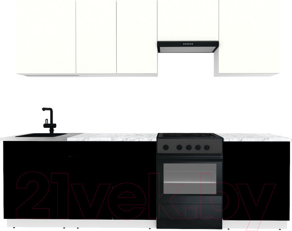 Изображение товара Кухонный гарнитур ВерсоМебель Эко-2 2.6 (белый фасадный/черный/ст.мрамор итальянский)