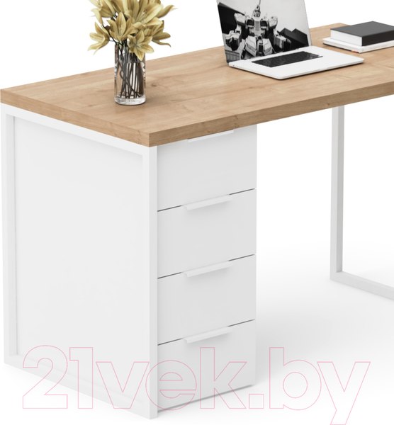 Изображение товара Письменный стол Crafto Кихот Лофт 01 120x60x75 (белый/дуб)