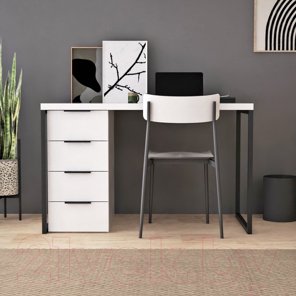 Изображение товара Письменный стол Crafto Кихот Лофт 05 120x60x75 (белый/черный)