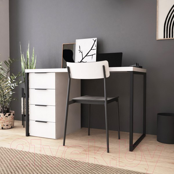 Изображение товара Письменный стол Crafto Кихот Лофт 05 120x60x75 (белый/черный)