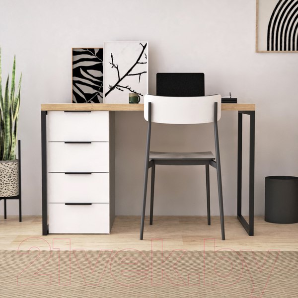 Изображение товара Письменный стол Crafto Кихот Лофт 07 120x60x75 (белый/черный /дуб)