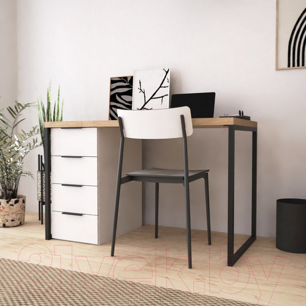 Изображение товара Письменный стол Crafto Кихот Лофт 07 120x60x75 (белый/черный /дуб)