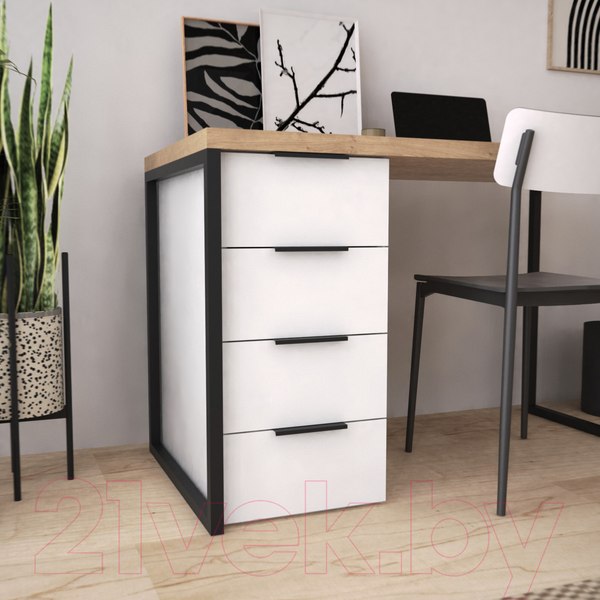 Изображение товара Письменный стол Crafto Кихот Лофт 07 120x60x75 (белый/черный /дуб)
