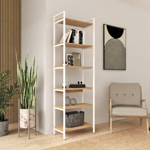 Изображение товара Стеллаж Crafto Симпл Лофт 03 60x32x190 (белый/дуб)