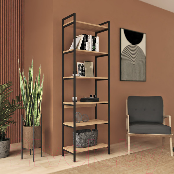 Изображение товара Стеллаж Crafto Симпл Лофт 06 60x32x190 (черный/дуб)