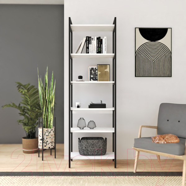 Изображение товара Стеллаж Crafto Симпл Лофт 09 60x32x190 (черный/белый)