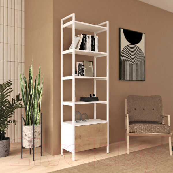 Изображение товара Стеллаж Crafto Бонд Мини Лофт 02 60x32x190 (белый/дуб)