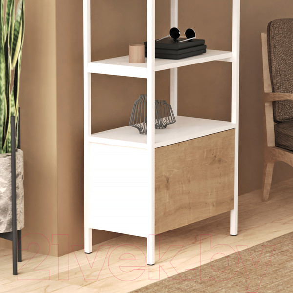 Изображение товара Стеллаж Crafto Бонд Мини Лофт 02 60x32x190 (белый/дуб)