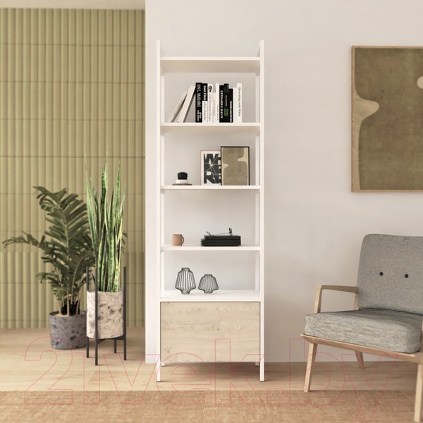 Изображение товара Стеллаж Crafto Бонд Мини Лофт 03 60x32x190 (белый/каштан)