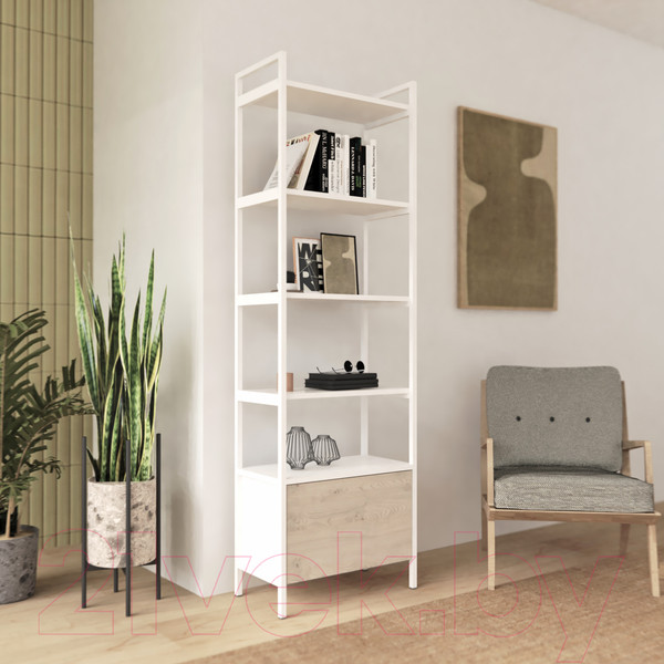 Изображение товара Стеллаж Crafto Бонд Мини Лофт 03 60x32x190 (белый/каштан)