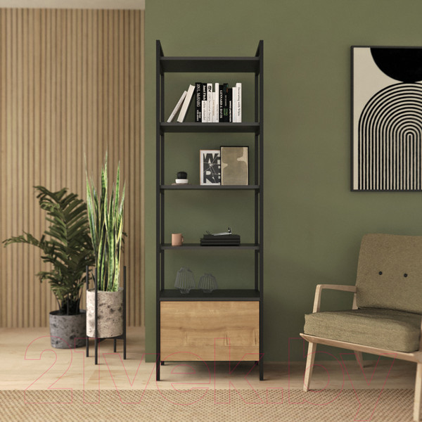 Изображение товара Стеллаж Crafto Бонд Мини Лофт 09 60x32x190 (графит/дуб)