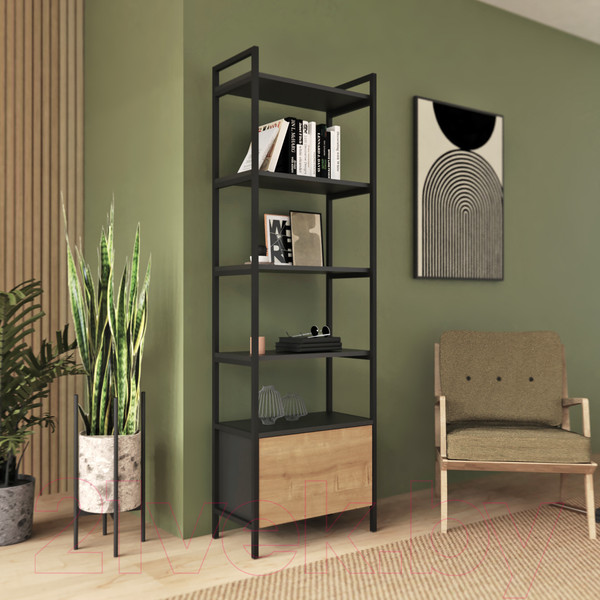 Изображение товара Стеллаж Crafto Бонд Мини Лофт 09 60x32x190 (графит/дуб)