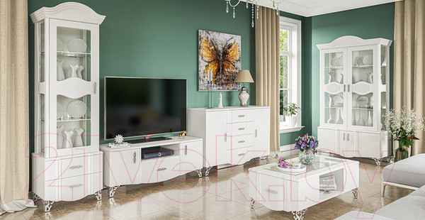 Изображение товара Шкаф с витриной Мебель-Неман София МН-025-20 (белый глянец)